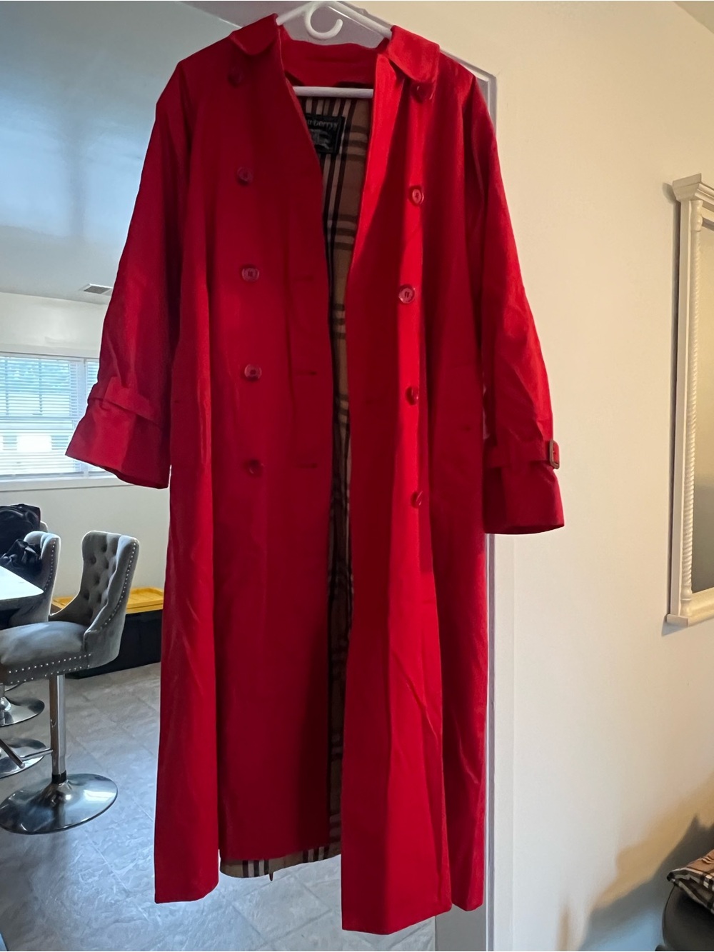 Burberry Red Double-Breasted Trench Coat